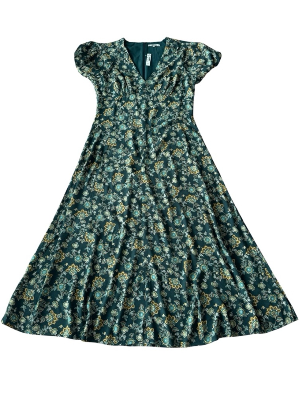 Madewell Seamed Puff-Sleeve Midi Dress Size 8 In Floral